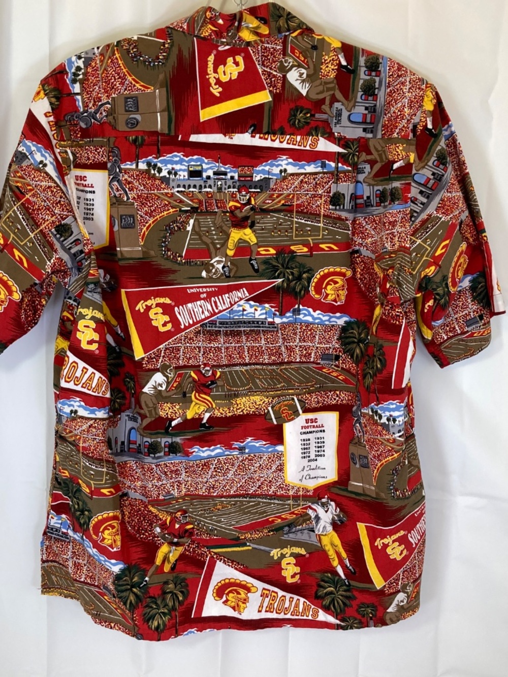 Reyn Spooner Team Trojan USC Trojans Button Down Shirt Red Stadium Images Sz XS - Picture 8 of 13